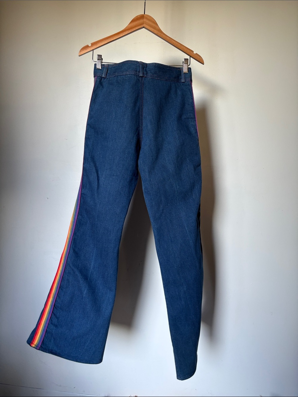 Vintage Navy Flare Jeans with Rainbow Track Side Stripe Size 6 RARE - Picture 8 of 9